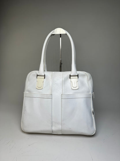 Vintage Ferragamo Grained Leather Handbag White Silver