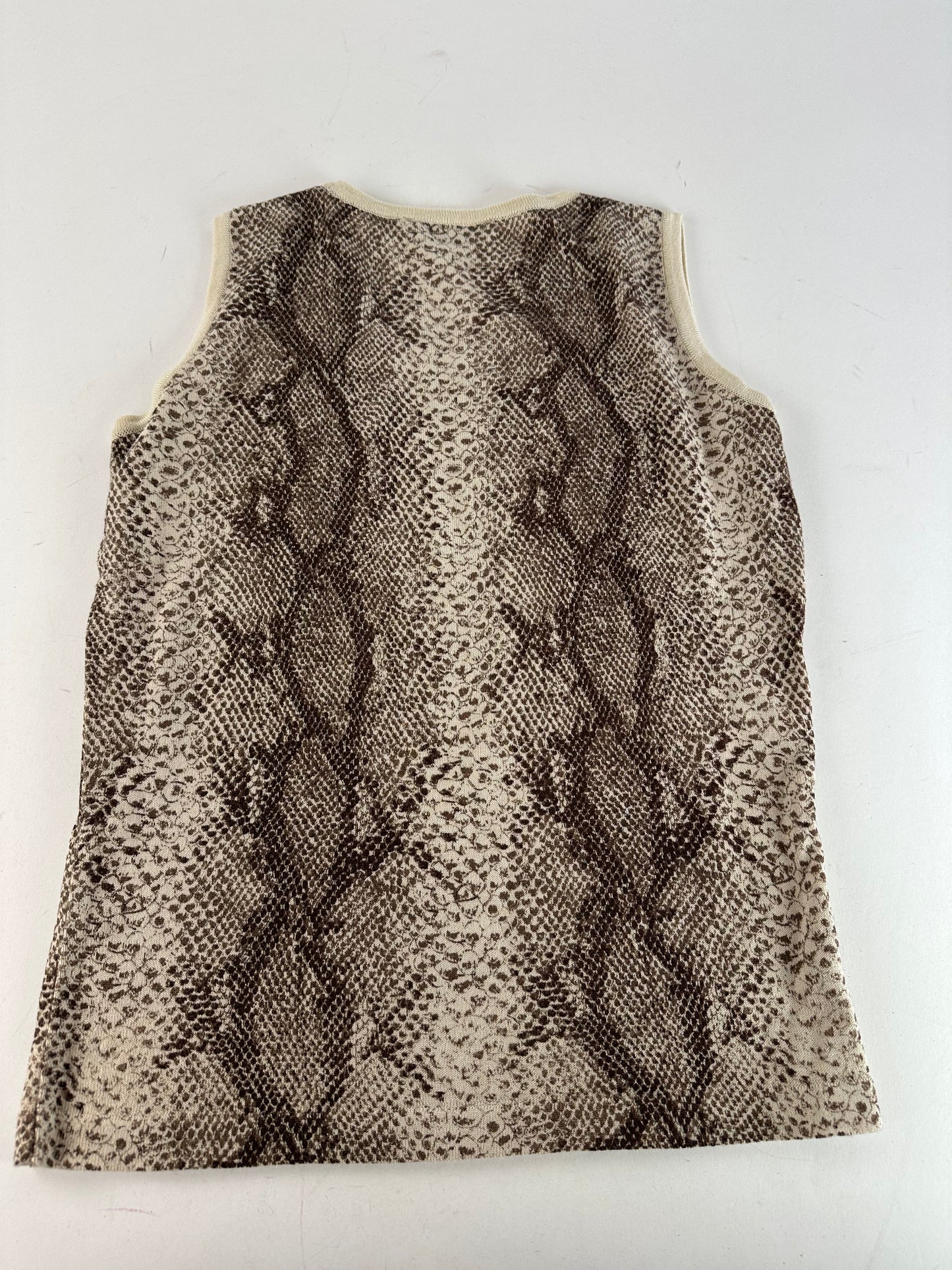 Vintage Givenchy Boutique Snakeskin Print Knit Sleeveless Top Cream Brown M