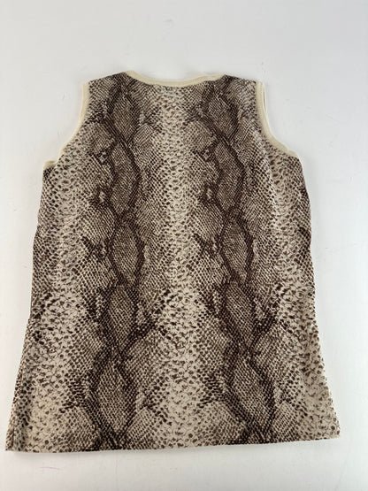 Vintage Givenchy Boutique Snakeskin Print Knit Sleeveless Top Cream Brown M