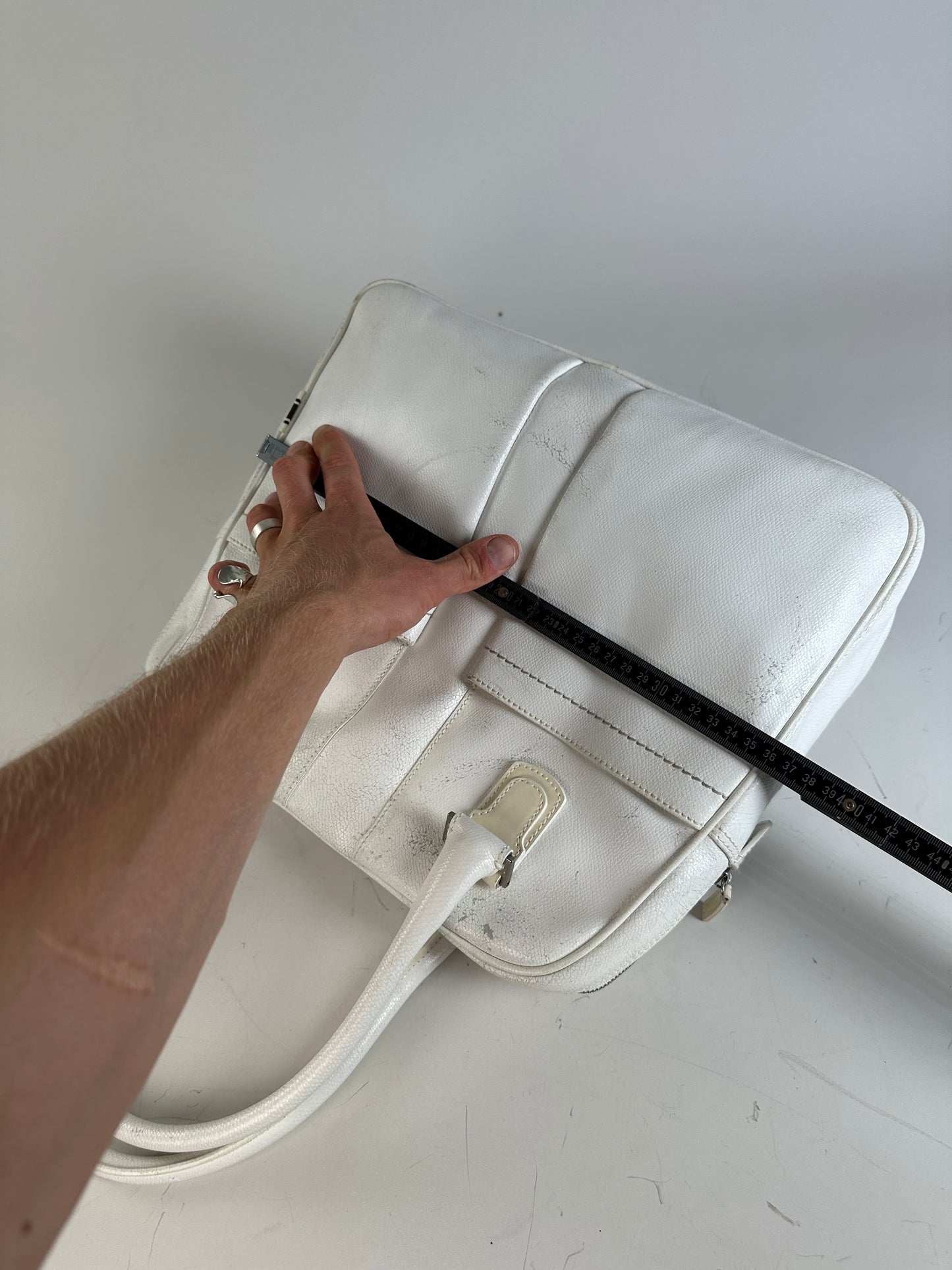 Vintage Ferragamo Grained Leather Handbag White Silver