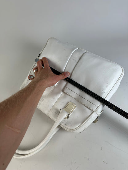 Vintage Ferragamo Grained Leather Handbag White Silver
