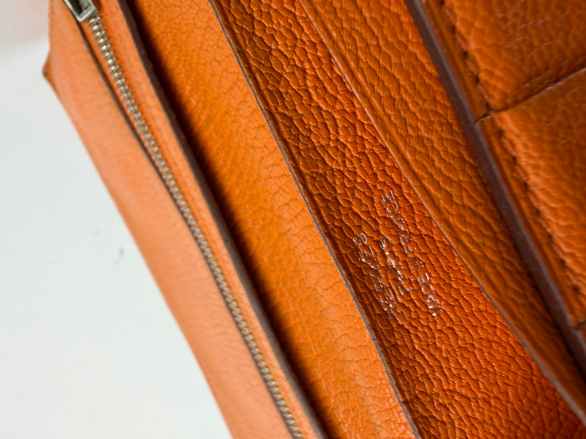 Vintage Hermès Dogon Textured Leather Bifold Wallet Brown Orange