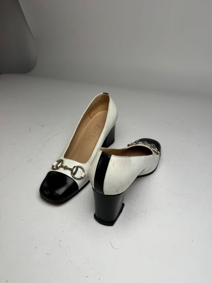 Vintage Gucci Horsebit Pumps Black White EU36,5