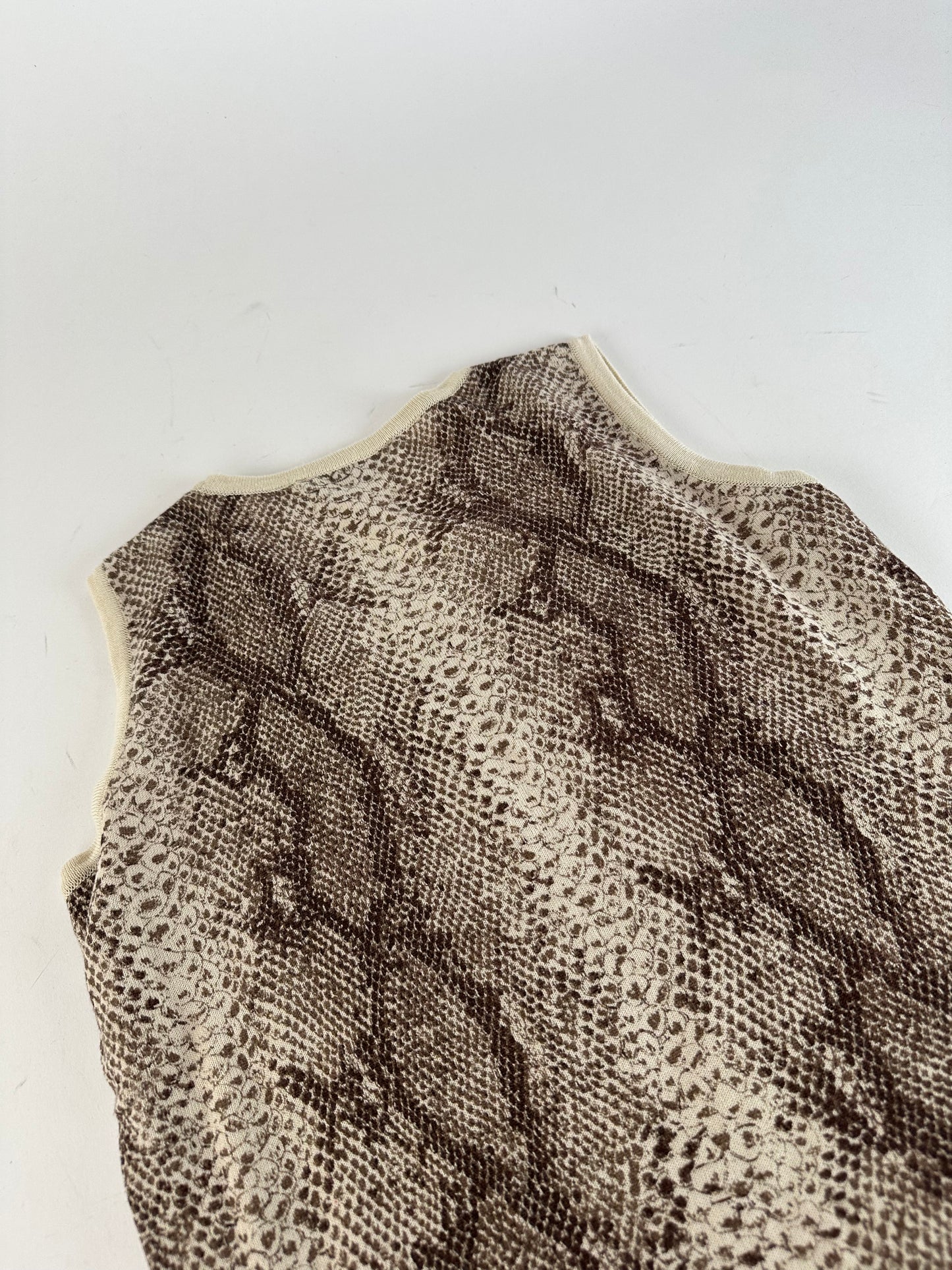 Vintage Givenchy Boutique Snakeskin Print Knit Sleeveless Top Cream Brown M