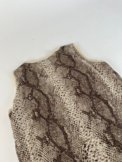Vintage Givenchy Boutique Snakeskin Print Knit Sleeveless Top Cream Brown M