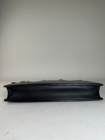Vintage Burberry Men's Textured Leather Briefcase Black Gold
