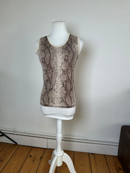 Vintage Givenchy Boutique Snakeskin Print Knit Sleeveless Top Cream Brown M