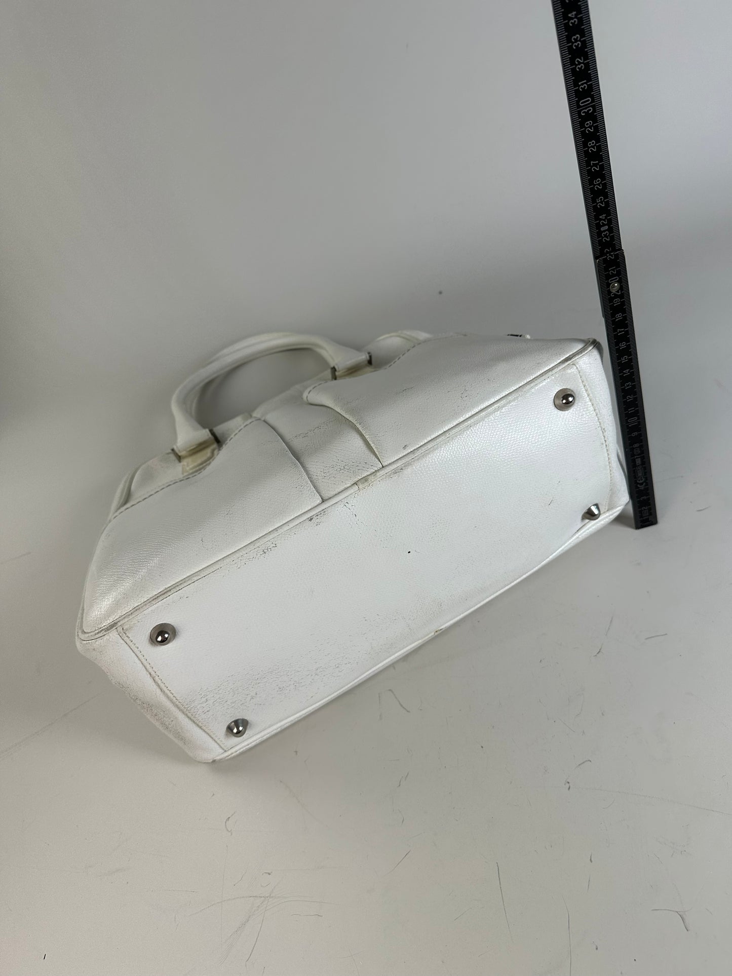 Vintage Ferragamo Grained Leather Handbag White Silver