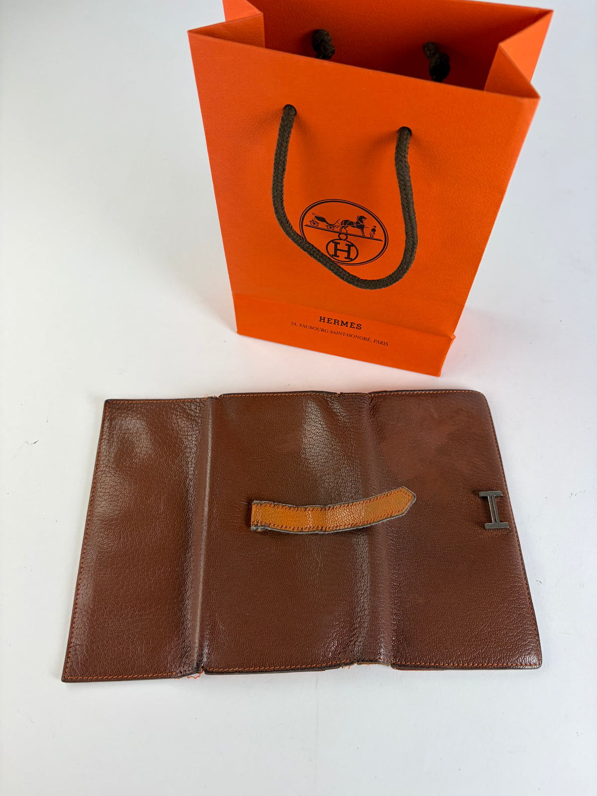 Vintage Hermès Dogon Textured Leather Bifold Wallet Brown Orange