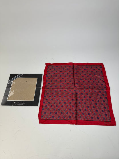 Vintage Dior Silk Pocket Square Red Blue with Box
