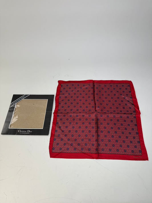Vintage Dior Silk Pocket Square Red Blue with Box
