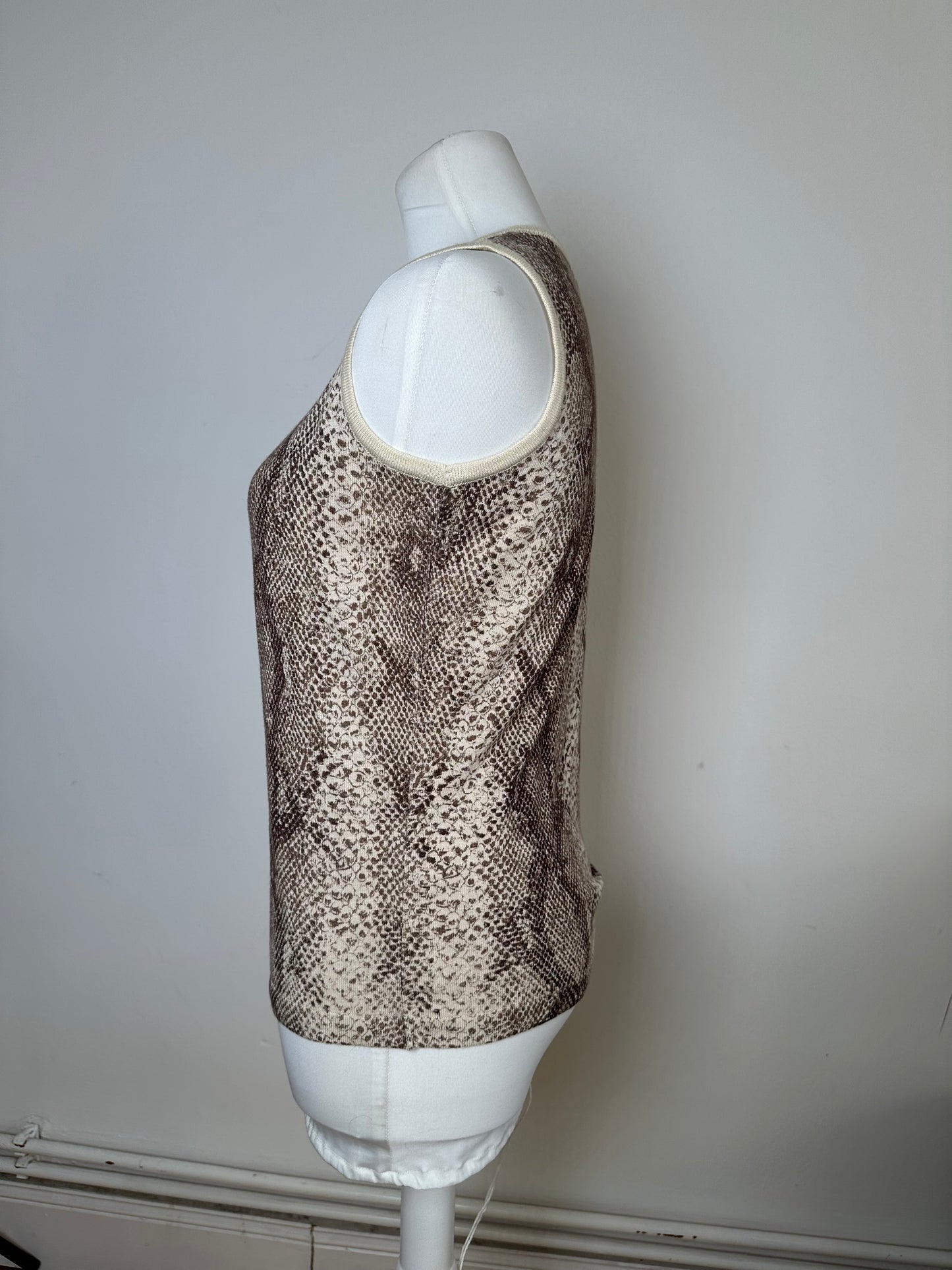 Vintage Givenchy Boutique Snakeskin Print Knit Sleeveless Top Cream Brown M