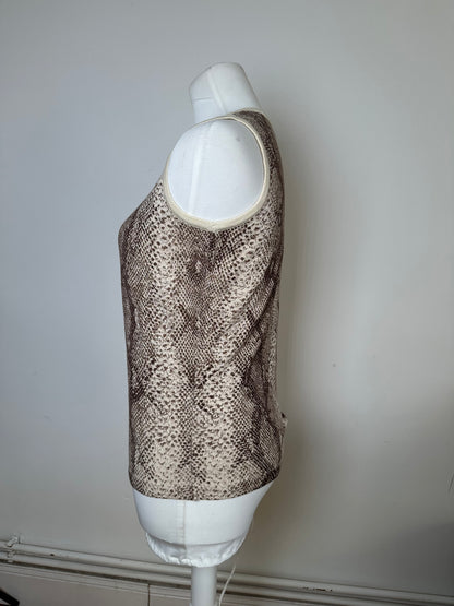Vintage Givenchy Boutique Snakeskin Print Knit Sleeveless Top Cream Brown M