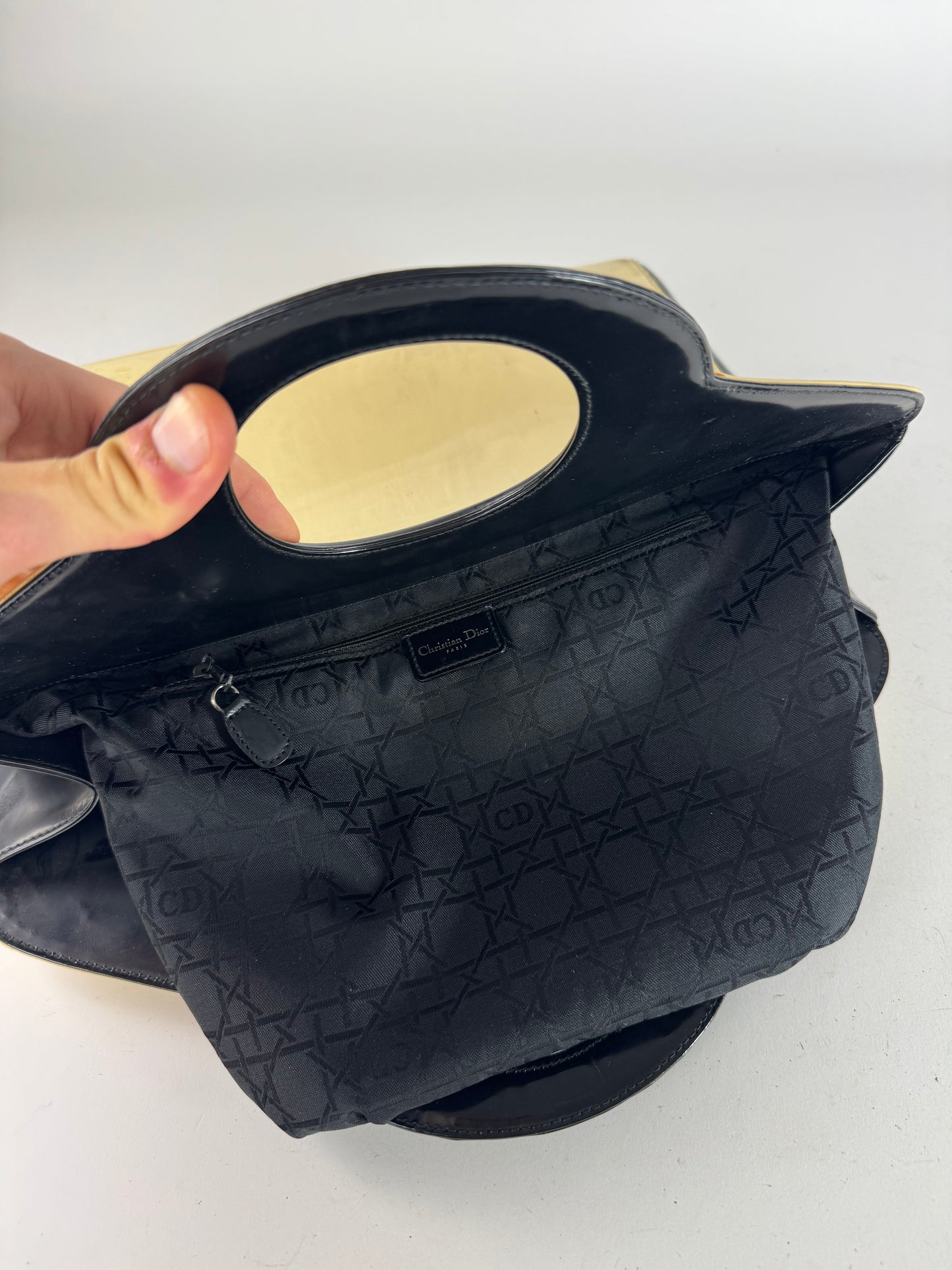 Vintage Dior Patent Leather Handbag Black White