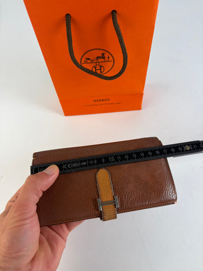 Vintage Hermès Dogon Textured Leather Bifold Wallet Brown Orange