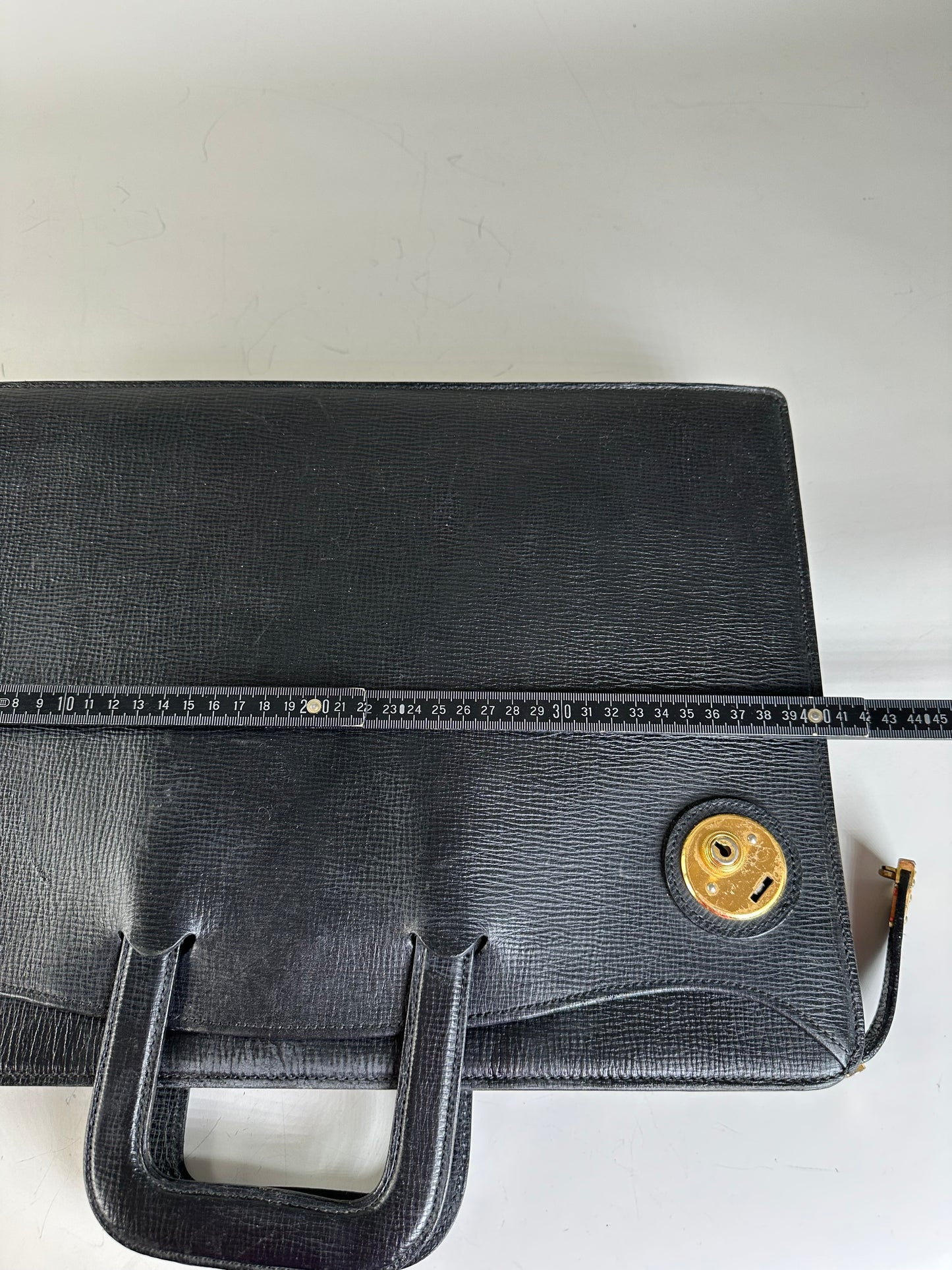 Vintage Burberry Men's Textured Leather Briefcase Black Gold