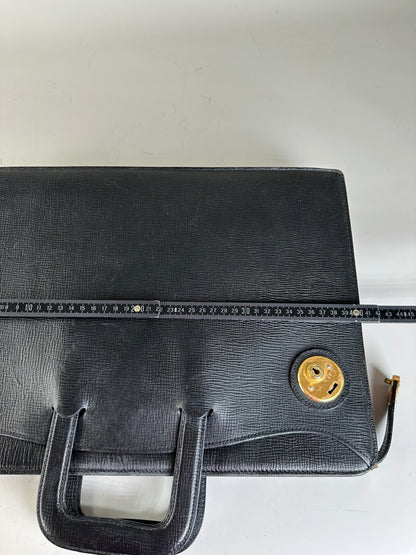 Vintage Burberry Men's Textured Leather Briefcase Black Gold
