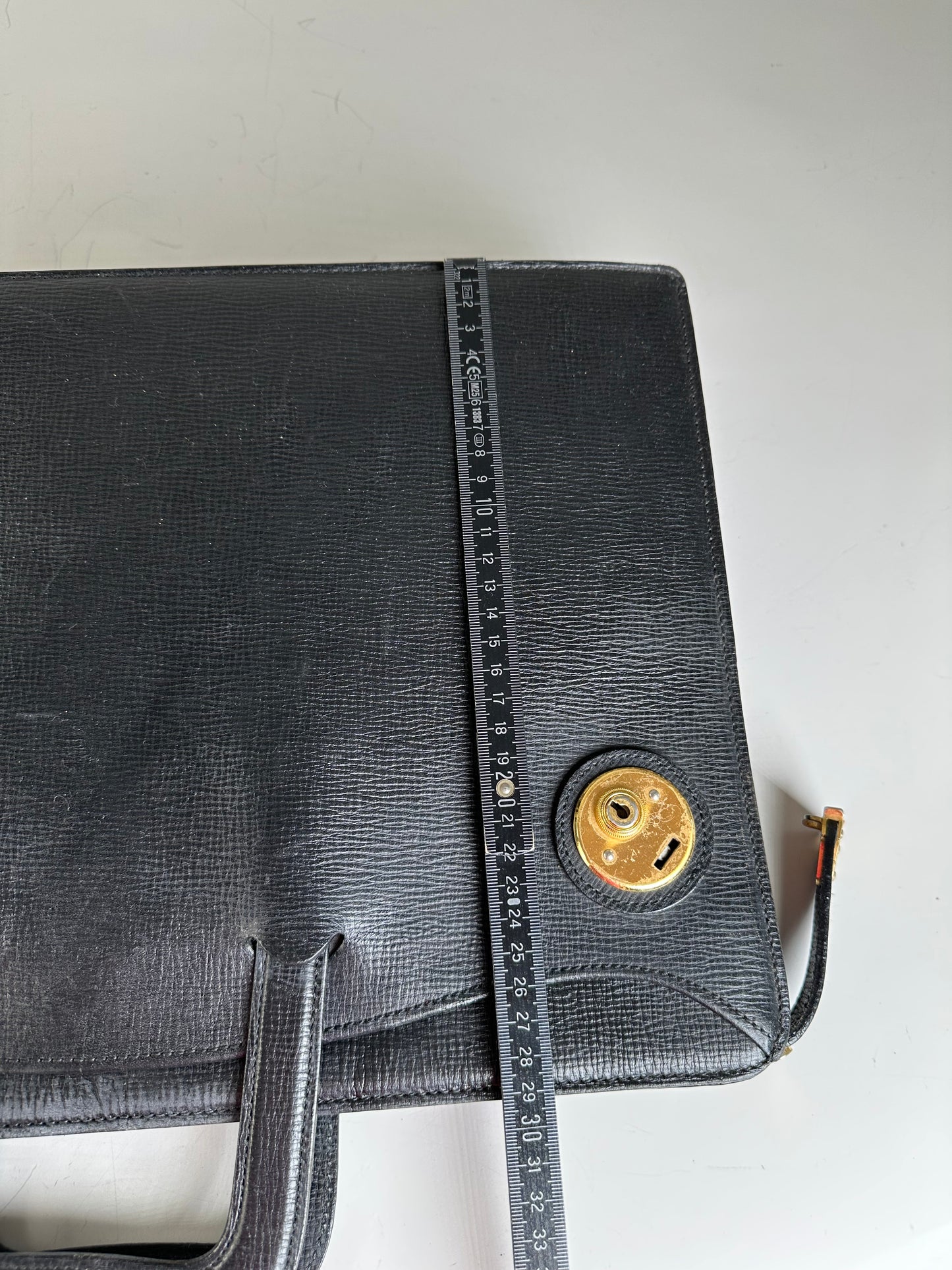 Vintage Burberry Men's Textured Leather Briefcase Black Gold