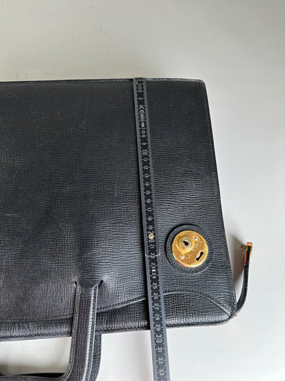 Vintage Burberry Men's Textured Leather Briefcase Black Gold
