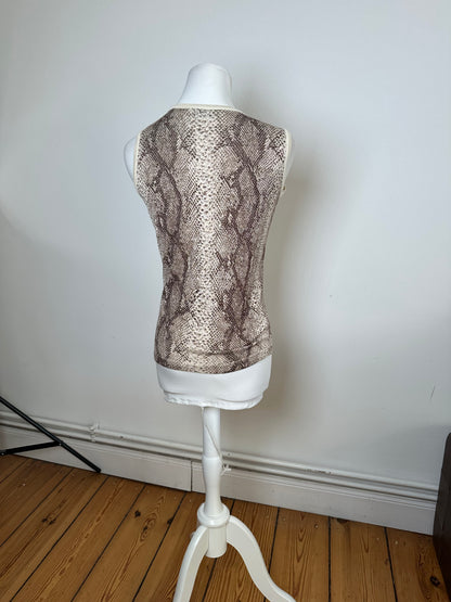 Vintage Givenchy Boutique Snakeskin Print Knit Sleeveless Top Cream Brown M