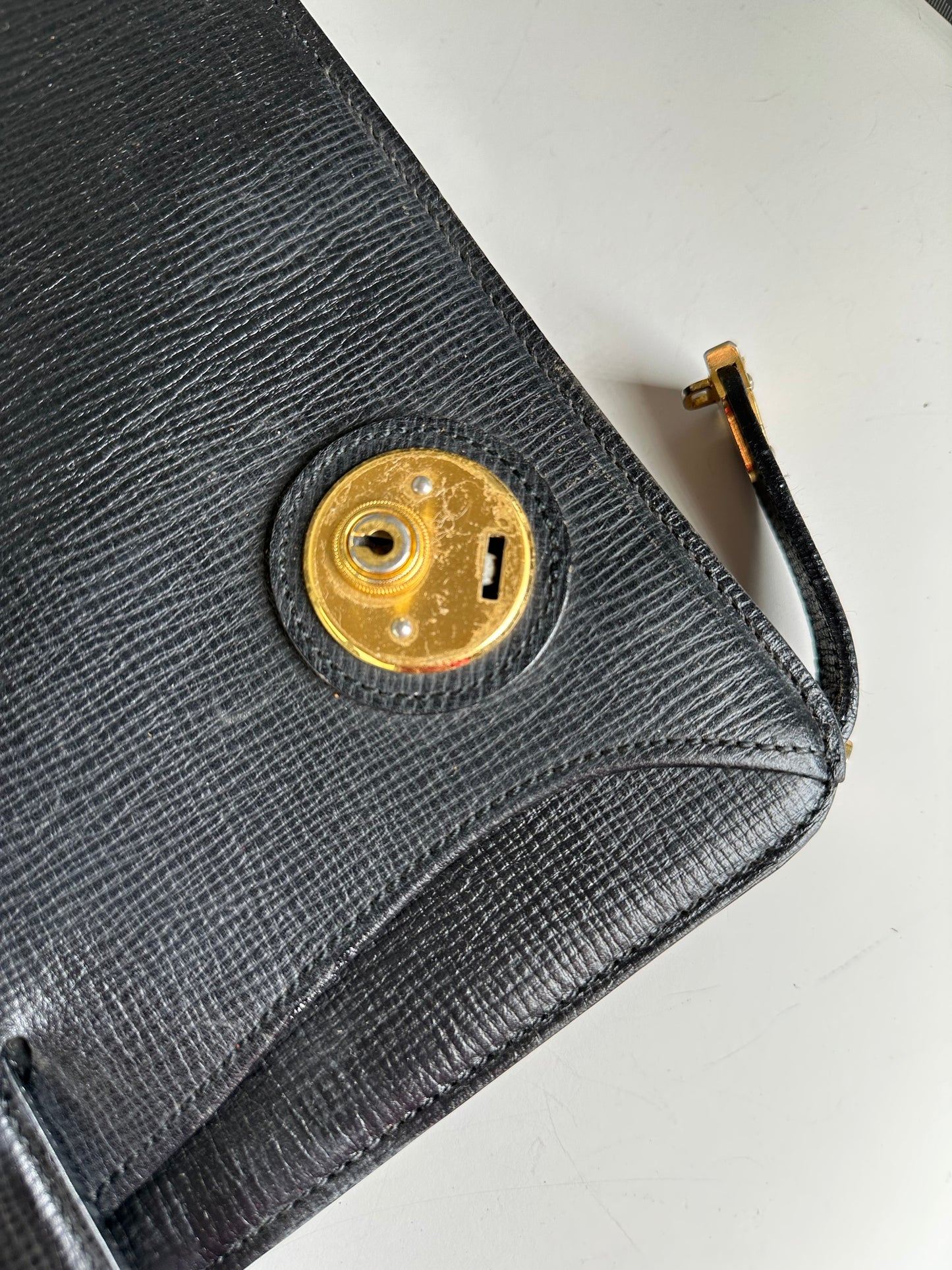 Vintage Burberry Men's Textured Leather Briefcase Black Gold