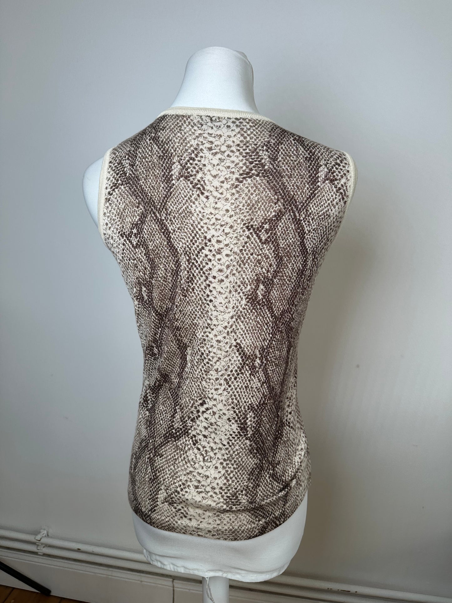 Vintage Givenchy Boutique Snakeskin Print Knit Sleeveless Top Cream Brown M