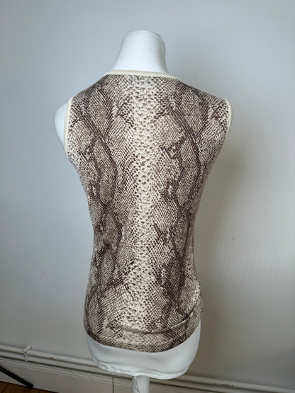 Vintage Givenchy Boutique Snakeskin Print Knit Sleeveless Top Cream Brown M