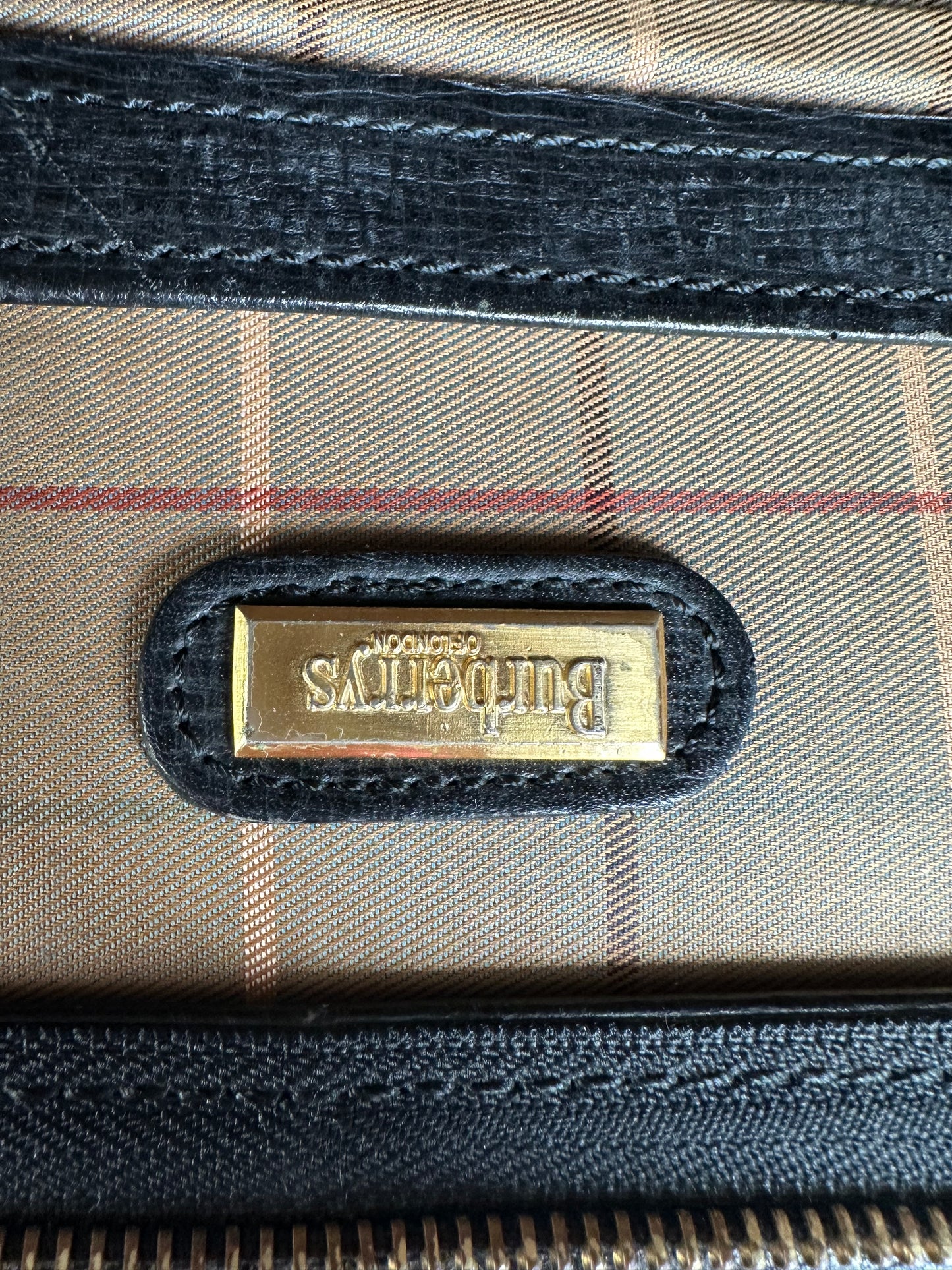 Vintage Burberry Men's Textured Leather Briefcase Black Gold