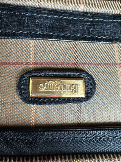 Vintage Burberry Men's Textured Leather Briefcase Black Gold
