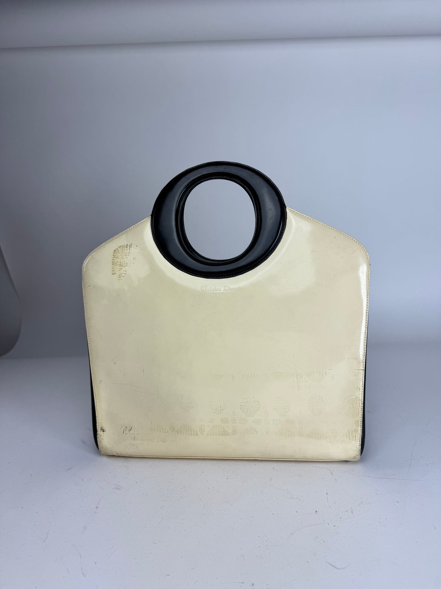 Vintage Dior Patent Leather Handbag Black White