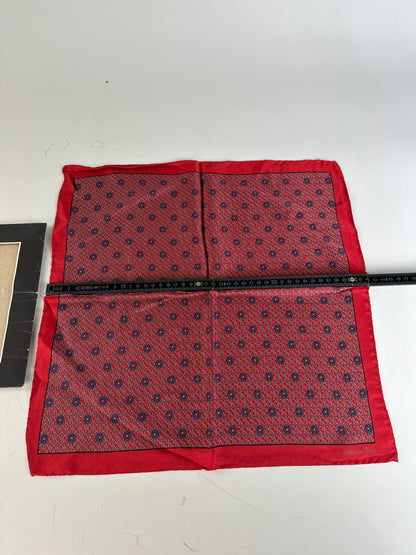 Vintage Dior Silk Pocket Square Red Blue with Box