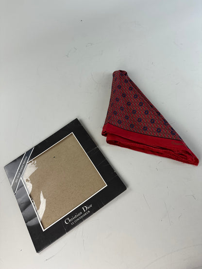 Vintage Dior Silk Pocket Square Red Blue with Box