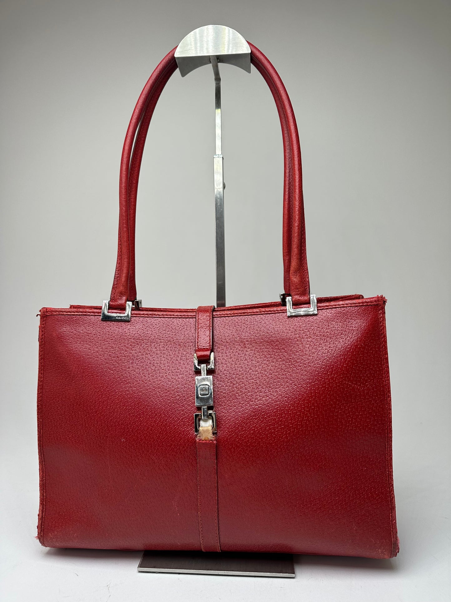 Vintage Gucci Jackie Pigskin Leather Shoulder Bag Red