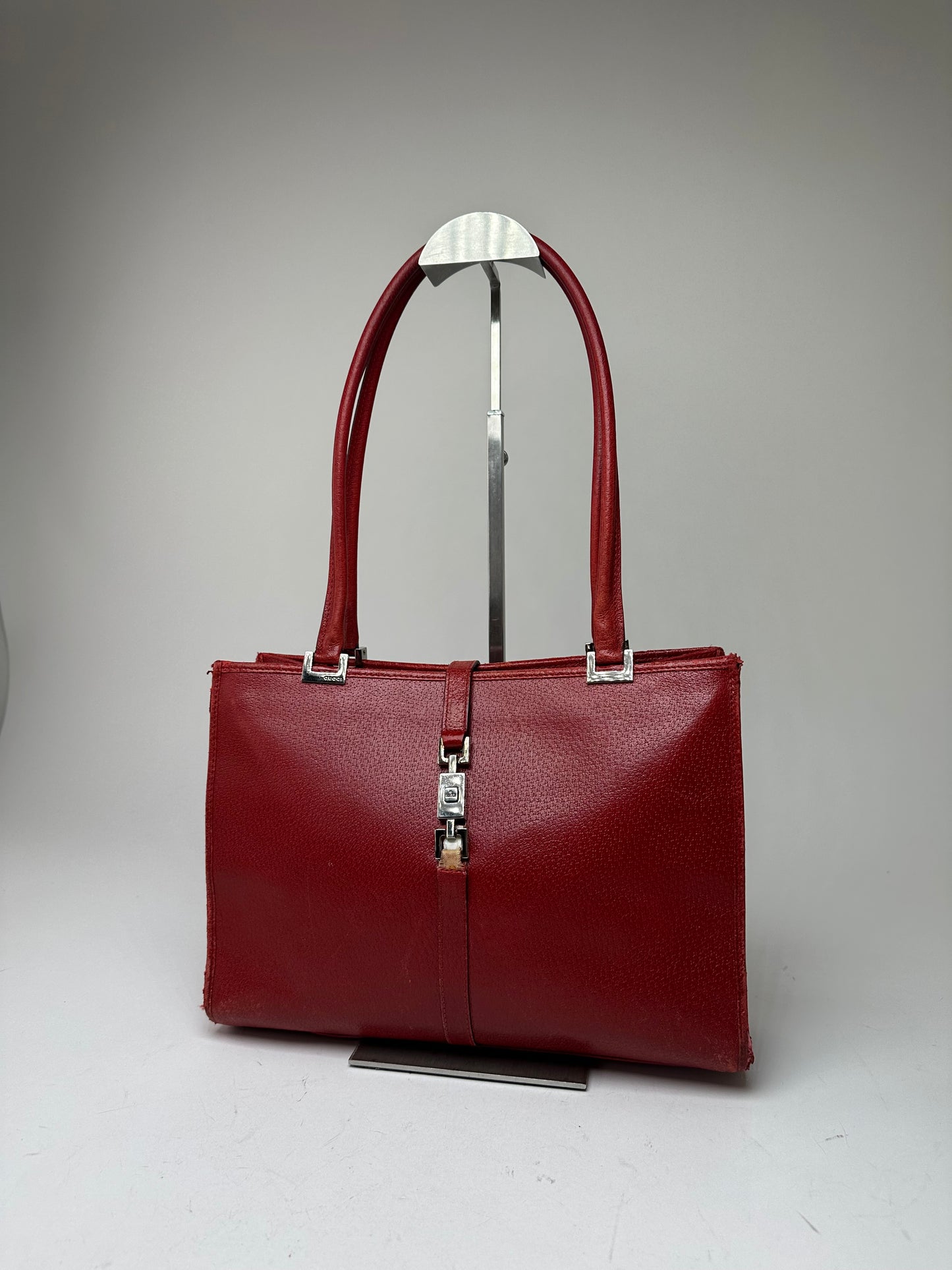 Vintage Gucci Jackie Pigskin Leather Shoulder Bag Red