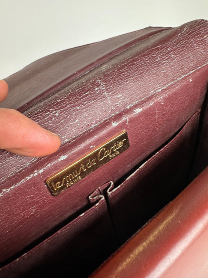 Vintage Cartier Leather Shoulder Bag Burgundy