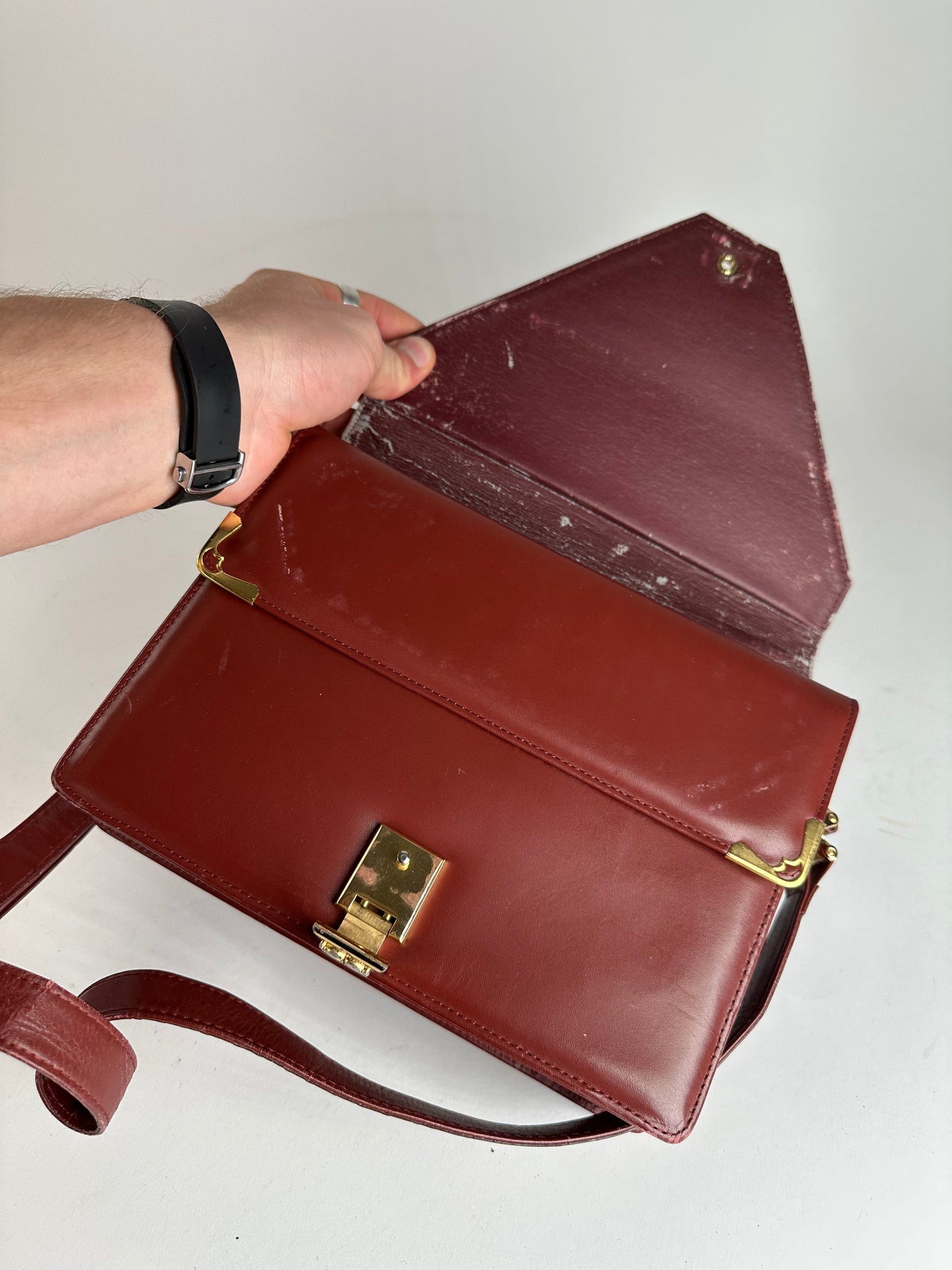 Vintage Cartier Leather Shoulder Bag Burgundy
