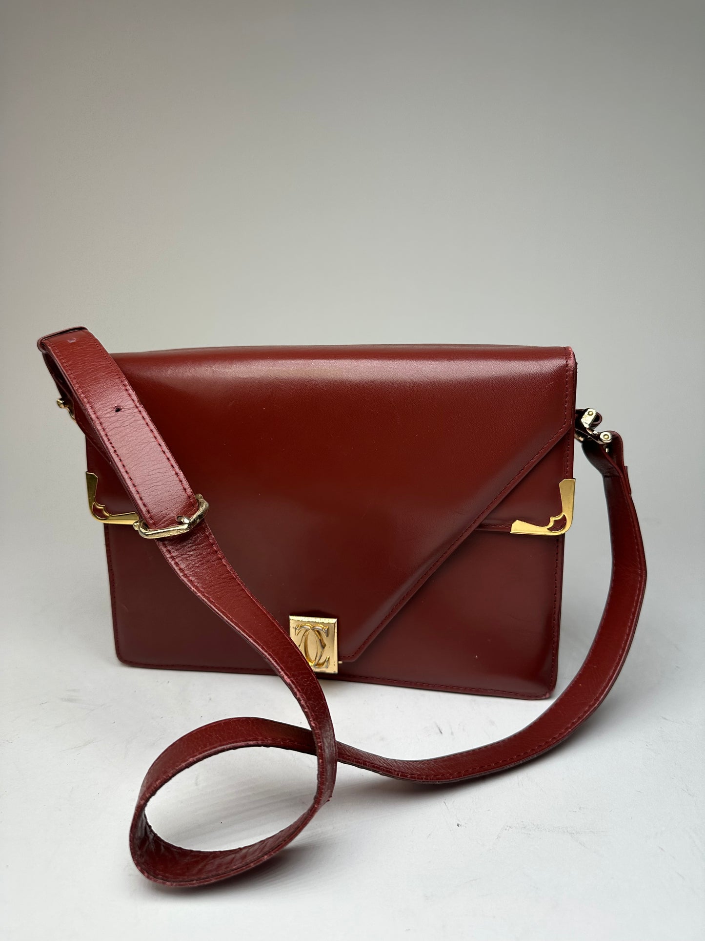 Vintage Cartier Leather Shoulder Bag Burgundy