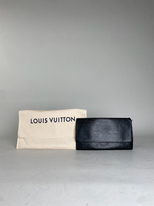 Vintage Louis Vuitton Epi Leather Clutch Black Silver