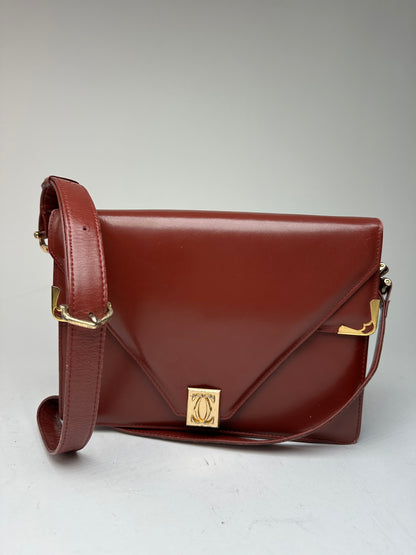 Vintage Cartier Leather Shoulder Bag Burgundy