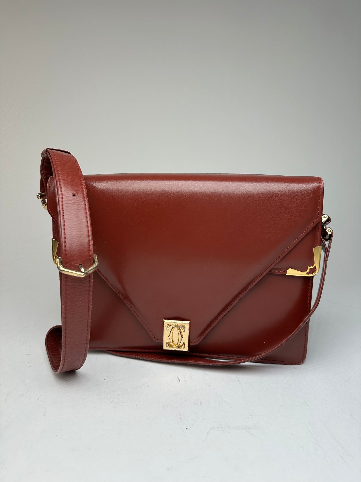 Vintage Cartier Leather Shoulder Bag Burgundy