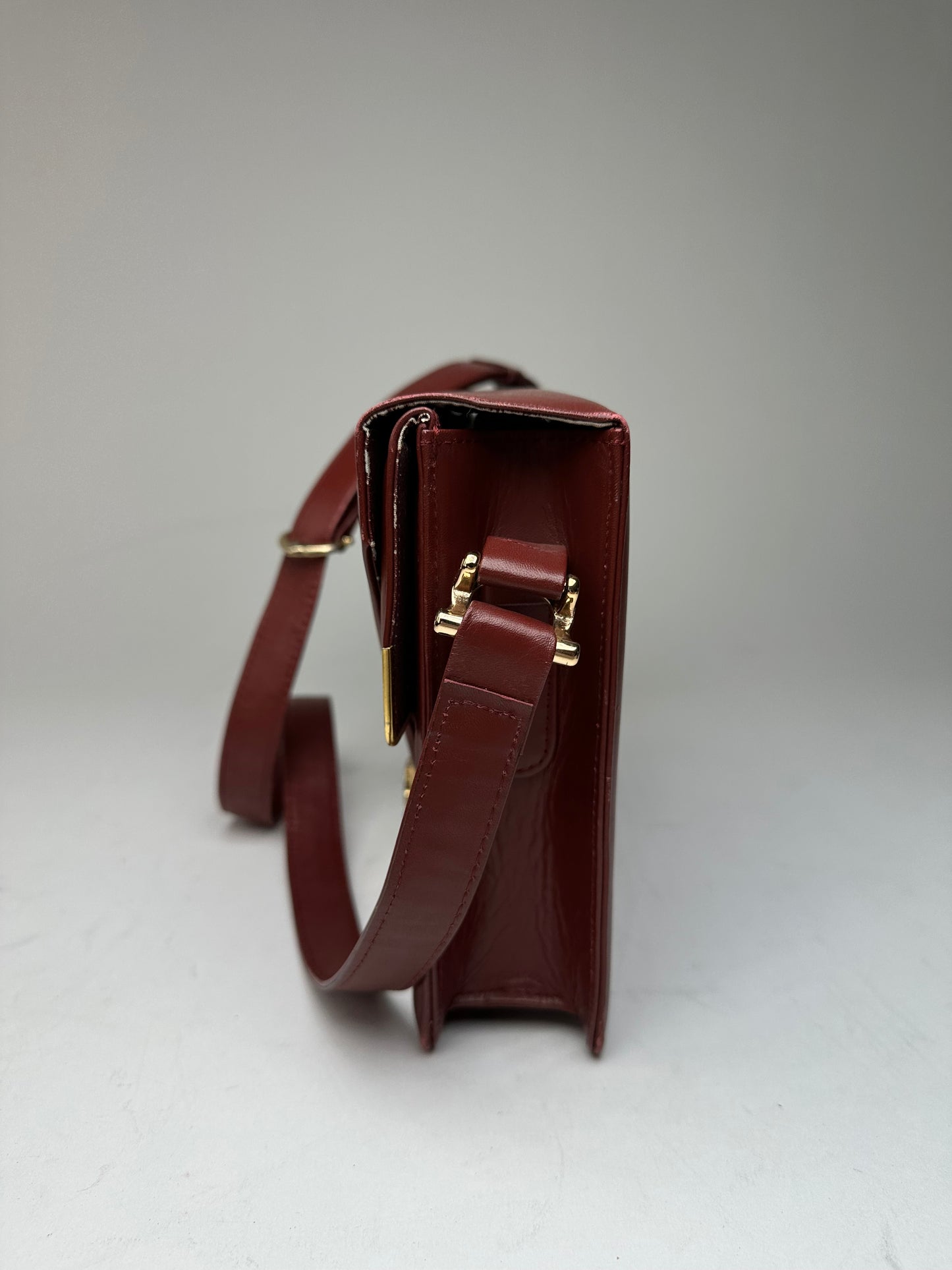 Vintage Cartier Leather Shoulder Bag Burgundy