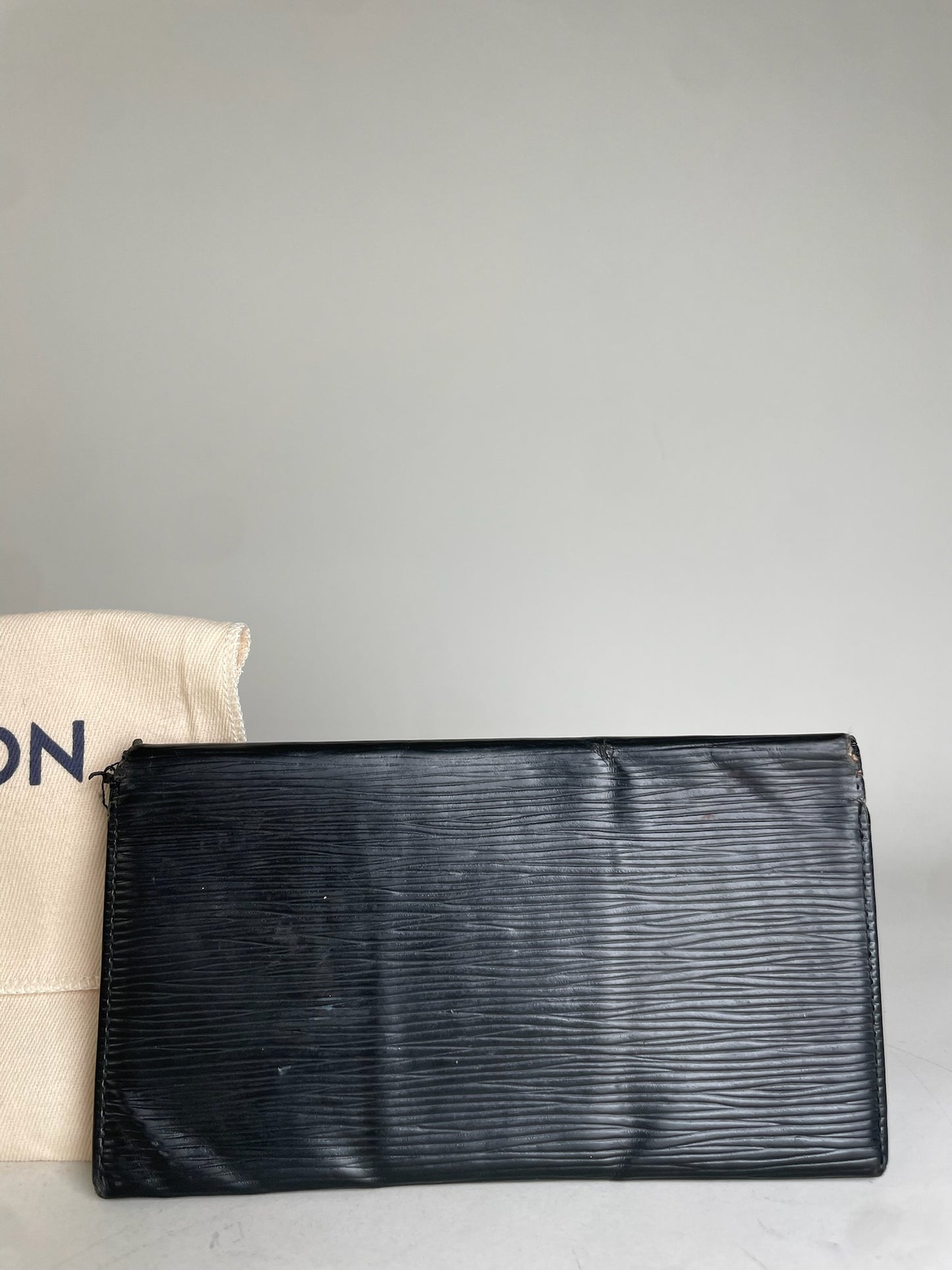 Vintage Louis Vuitton Epi Leather Clutch Black Silver
