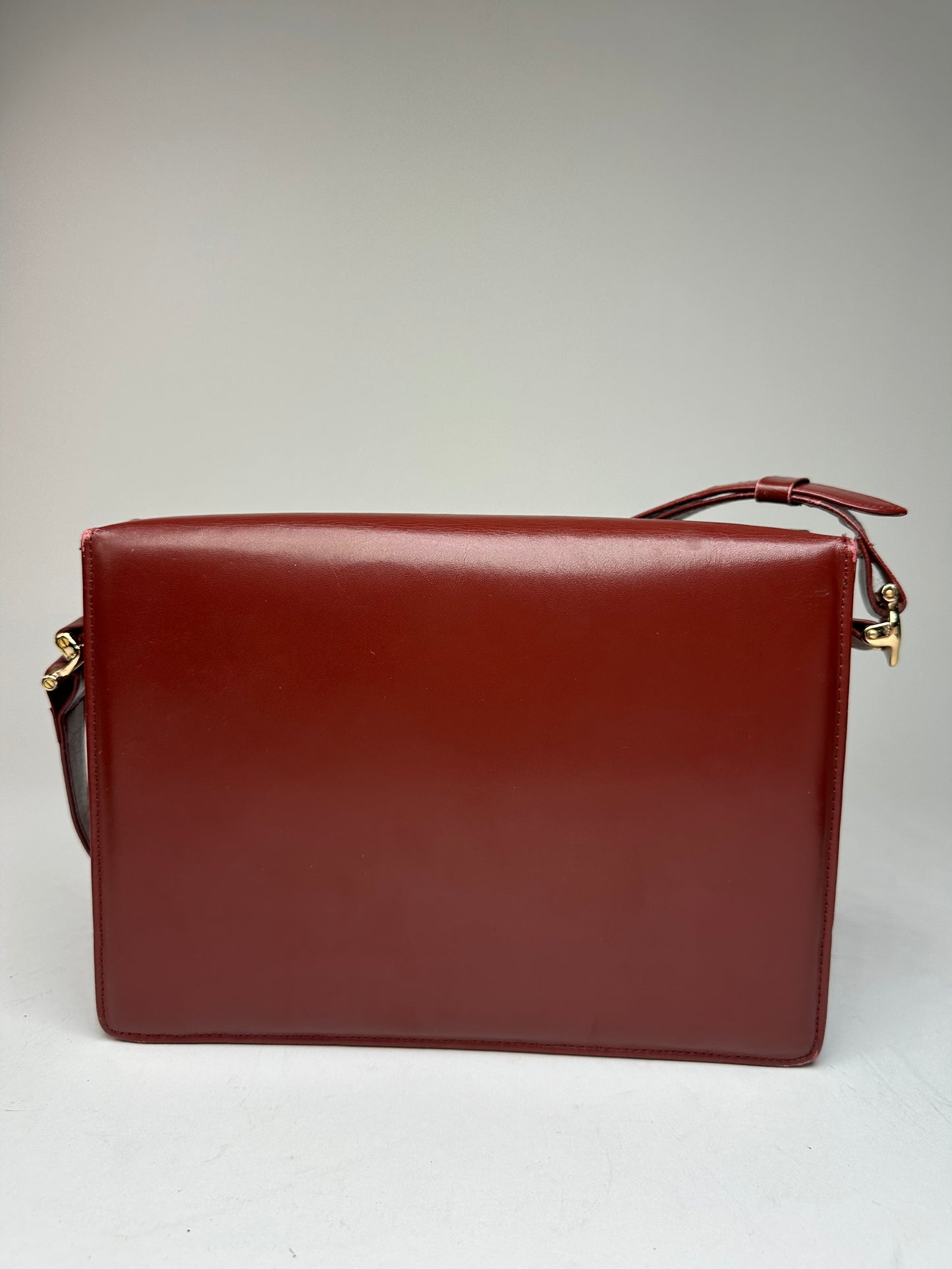 Vintage Cartier Leather Shoulder Bag Burgundy