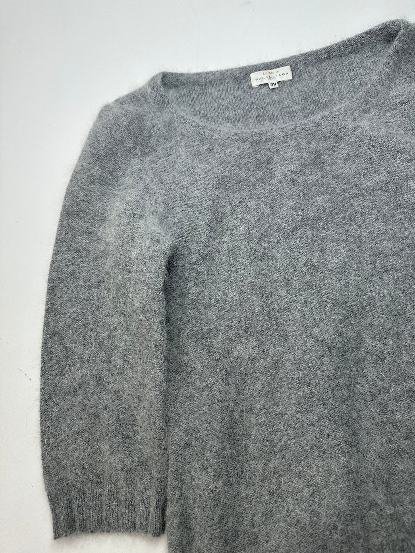 Vintage Balenciaga La Mode Angora Wool Knit Pullover Grey M