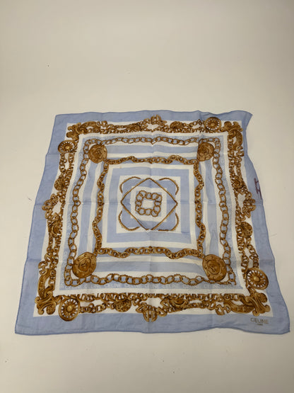 Vintage Celine Paris BaroqueScarf blue golden
