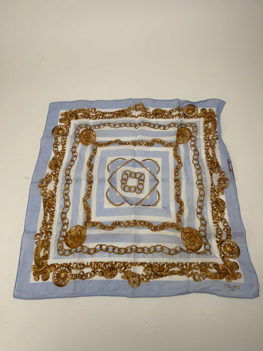 Vintage Celine Paris BaroqueScarf blue golden