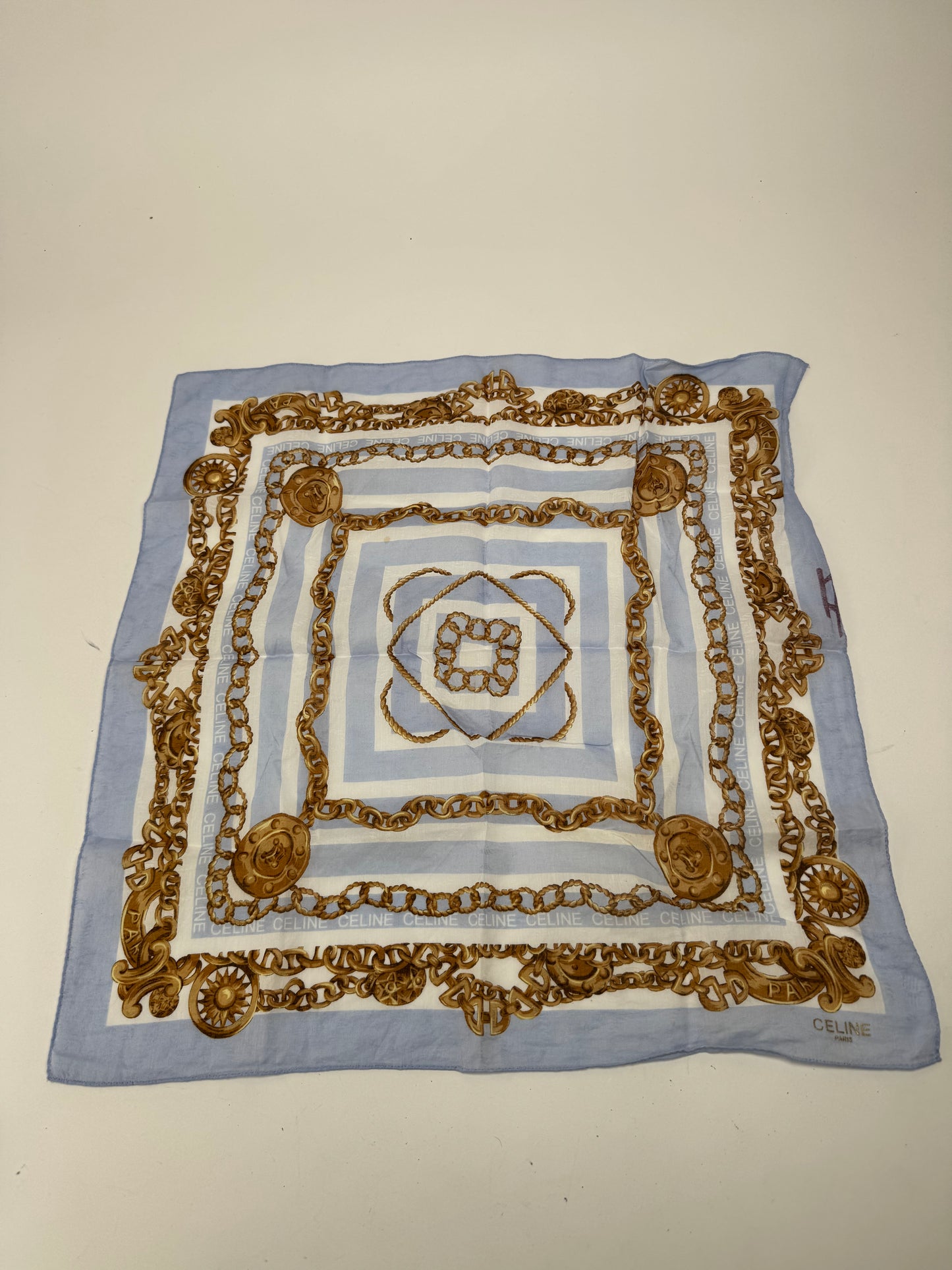 Vintage Celine Paris BaroqueScarf blue golden