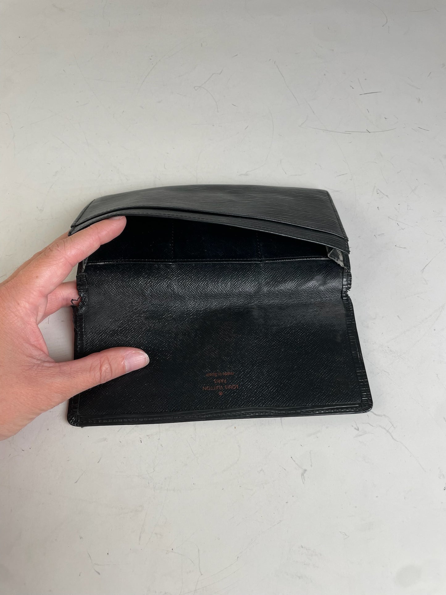 Vintage Louis Vuitton Epi Leather Clutch Black Silver