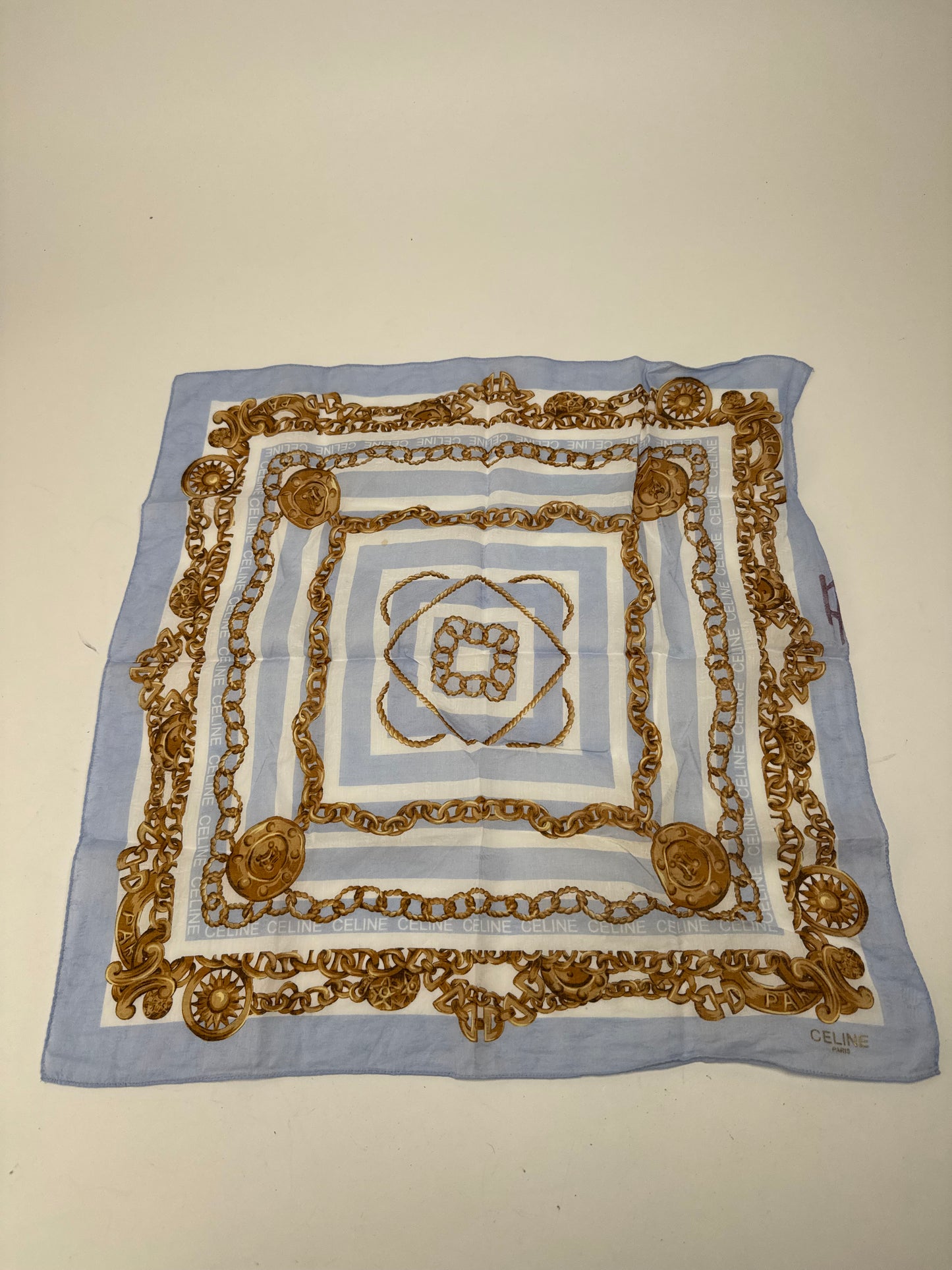 Vintage Celine Paris BaroqueScarf blue golden