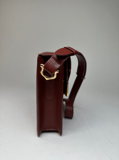 Vintage Cartier Leather Shoulder Bag Burgundy